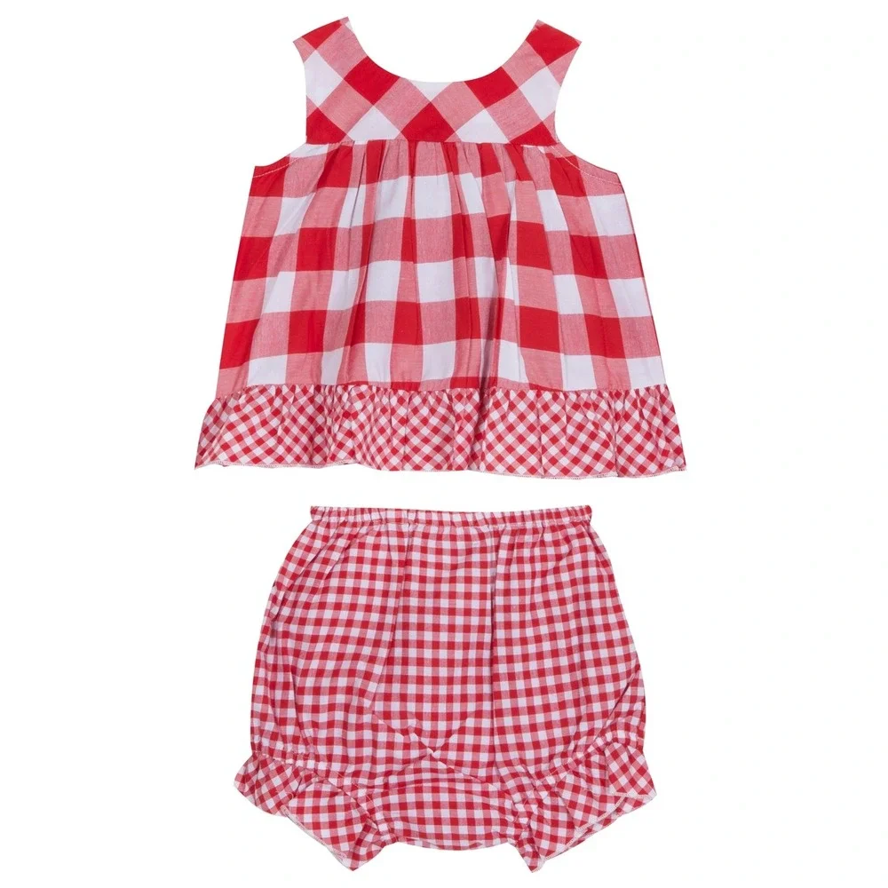 Rare Editions Baby‎ Girls Gingham Top and Ruffle Shorts, 2 Piece Set - Red